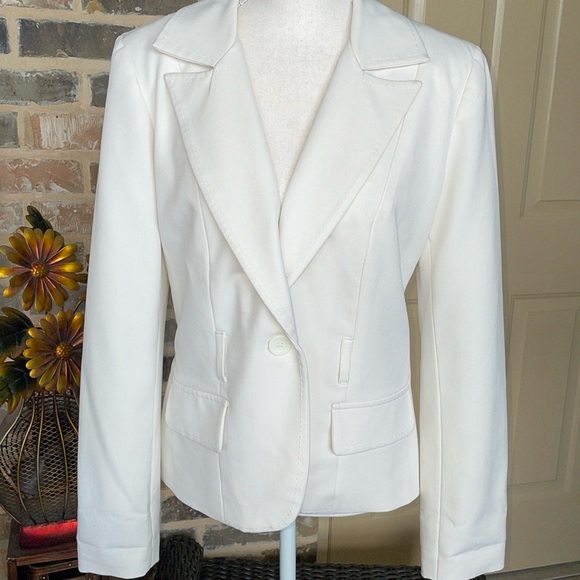 Creamy Winter White Belted & Tailored Professional Blazer Stretch Jacket Size 8 - Picture 4 of 16